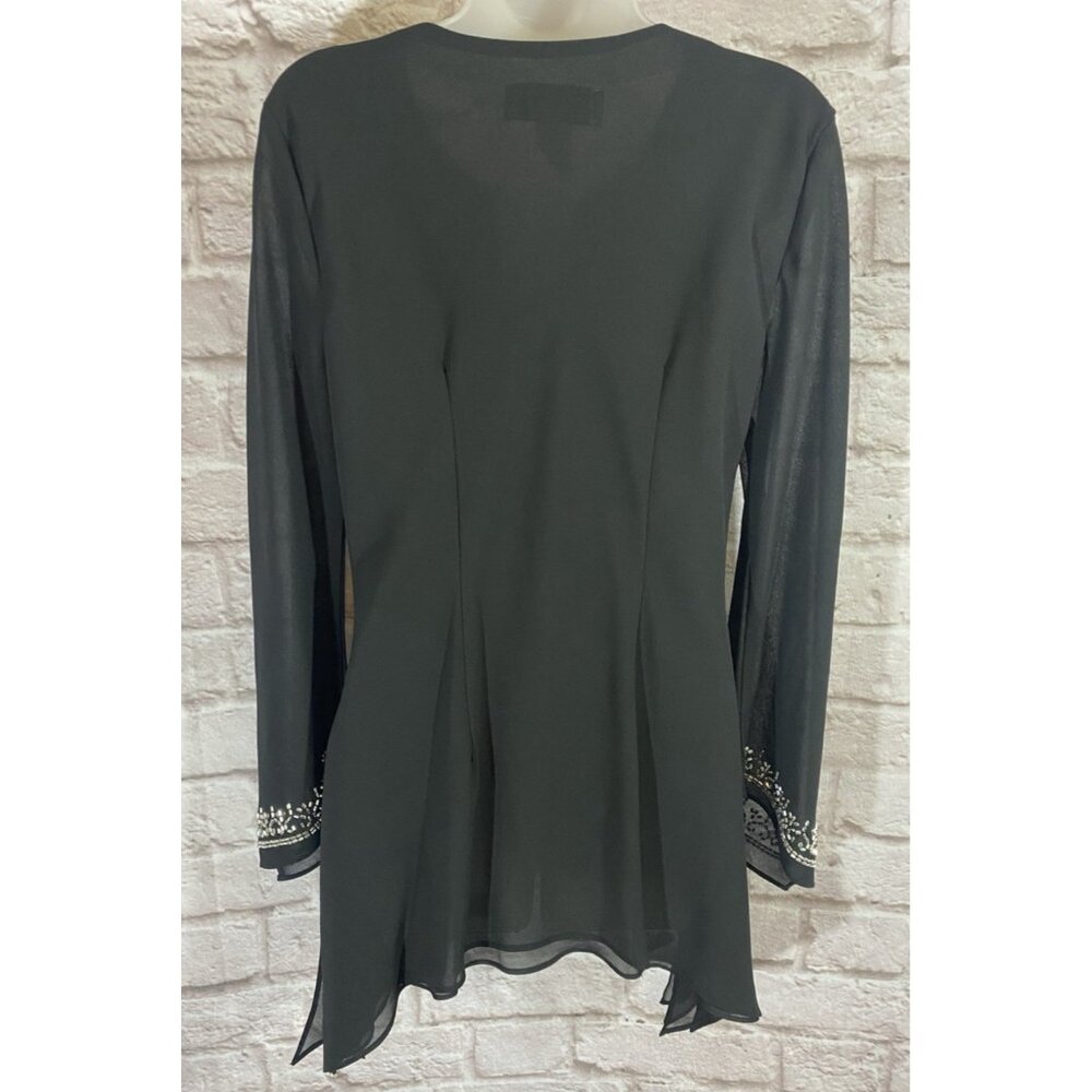 JR Nites By Caliendo Black Layered Tunic Top Silver Beads Asymmetrical Hemline 8 - Picture 2 of 10